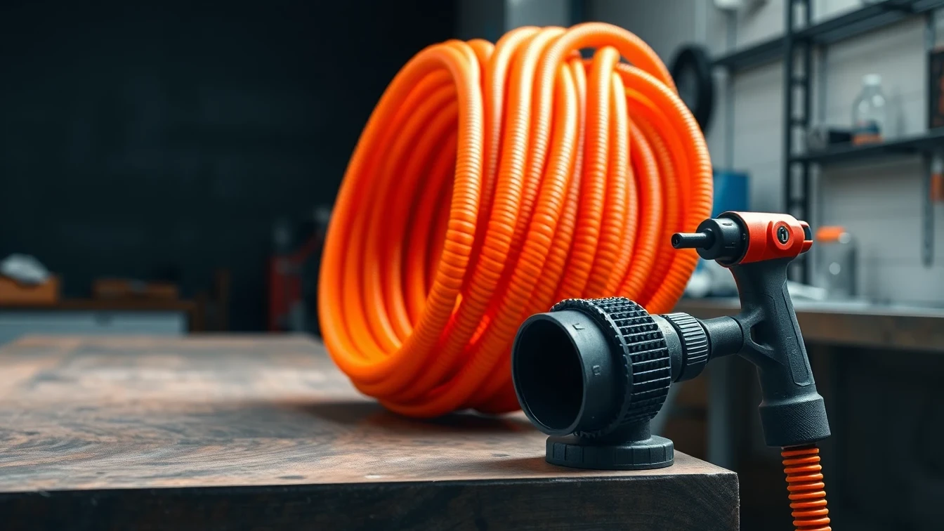 Drain rods and jetting nozzle comparison on workshop bench